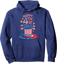 Happy 4th Of July Patriotic American Flag USA Happy Unisex Hooded Sweatshirt