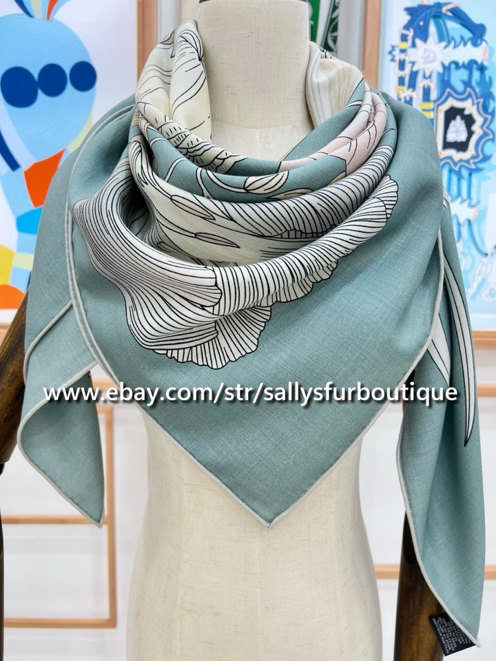 2025 Sallys 70% Cashmere 30% Silk Stole Flower Print Double Face Scarf Shawl 53" - Image 2 of 4