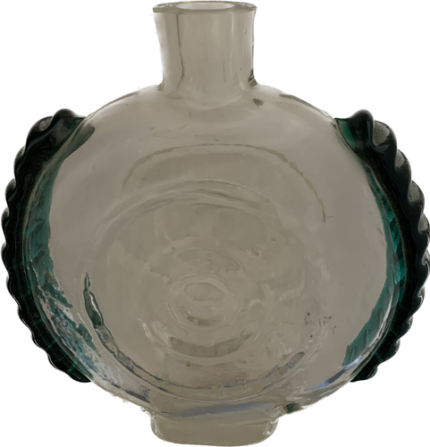 Helena Tynell zugeschriebene Vintage Vase Sonnenflasche Glas klar grün H17cm