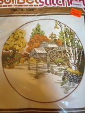 Sunset Stitchery by Sunset Designs Fall Mill Pond Vintage Embroidery Kit NOS ‘78