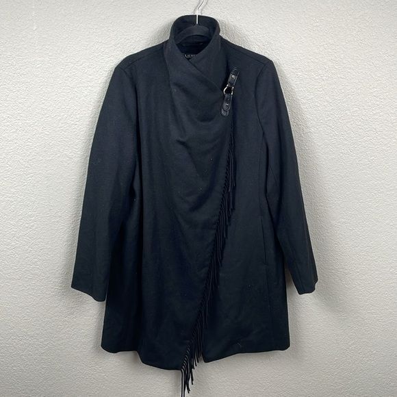 New Lauren Ralph Lauren Fringe Drape Wool Blend Coat Mid