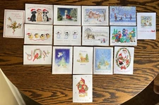 Lot of 35 Unused Assorted Christmas Cards Envelopes Snowmen Birds Animals Winter
