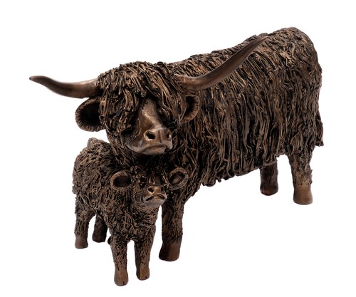 Decorative Figures Beef Sculpture Bronze & Resin Highlandrind Figurine Bull - Picture 4 of 11