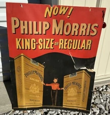 Vtg PHILIP MORRIS King Tobacco Cardboard Sign Advertising Cigarette Gas Oil
