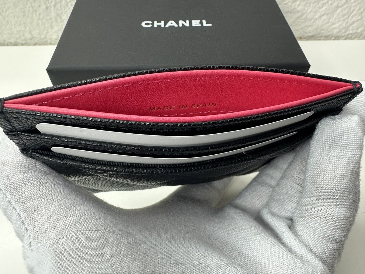 NWT 23P Chanel Card Holder Wallet Black Caviar with Gold Hardware