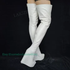Women Thigh High Boots Platform Wedges Full Zip Round Toe Over Knee Boots Shoes