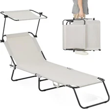 Comfysure Folding Outdoor Lounge Chair with Canopy cream