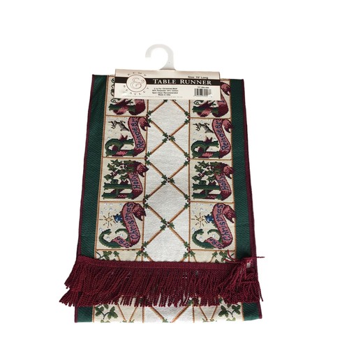 Kemp Beatley Embroidered Christmas Table Runner 70" Long Red Green Holiday Decor - Picture 5 of 7