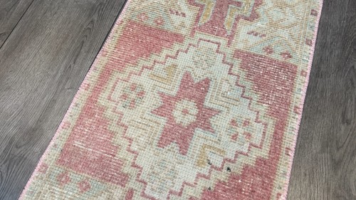 Kleiner antiker Teppich, kleiner Oushak Teppich, Eingangsteppich, Badteppich, 1,4x2,6 ft - Bild 7 von 9
