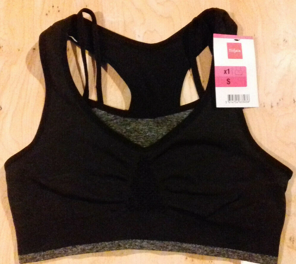 Brassière Sport Femme TISSAIA 2 En 1, Noir Et Gris, Taille S, Fitness, Yoga, Running