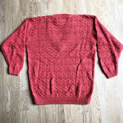 Vtg 80s B.G. Basics Pullover Sweater Size L Coral Pink V-Neck 3/4 Sleeves NOS - 第 7/7 張圖片