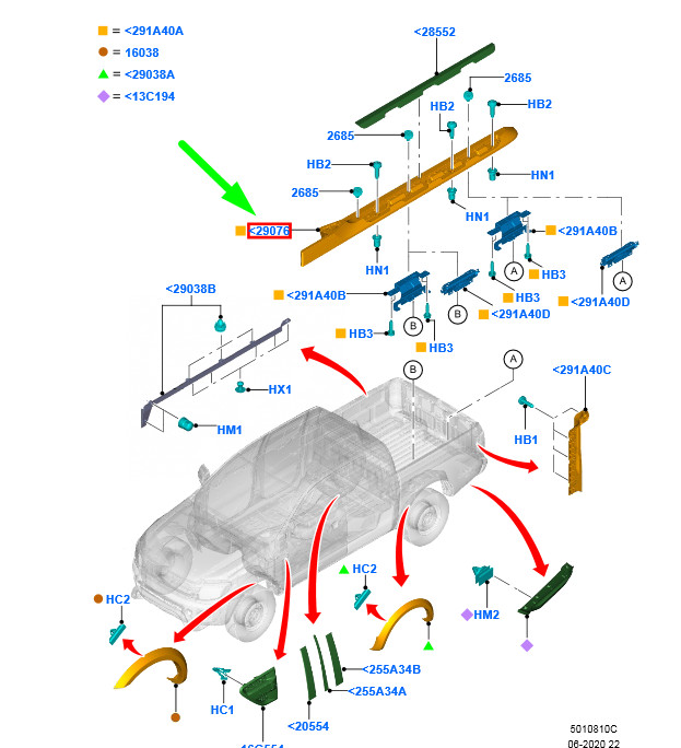 FORD RANGER T6 MK1 Left Side Moulding 5222687 AB39-2629077-AG NEW 