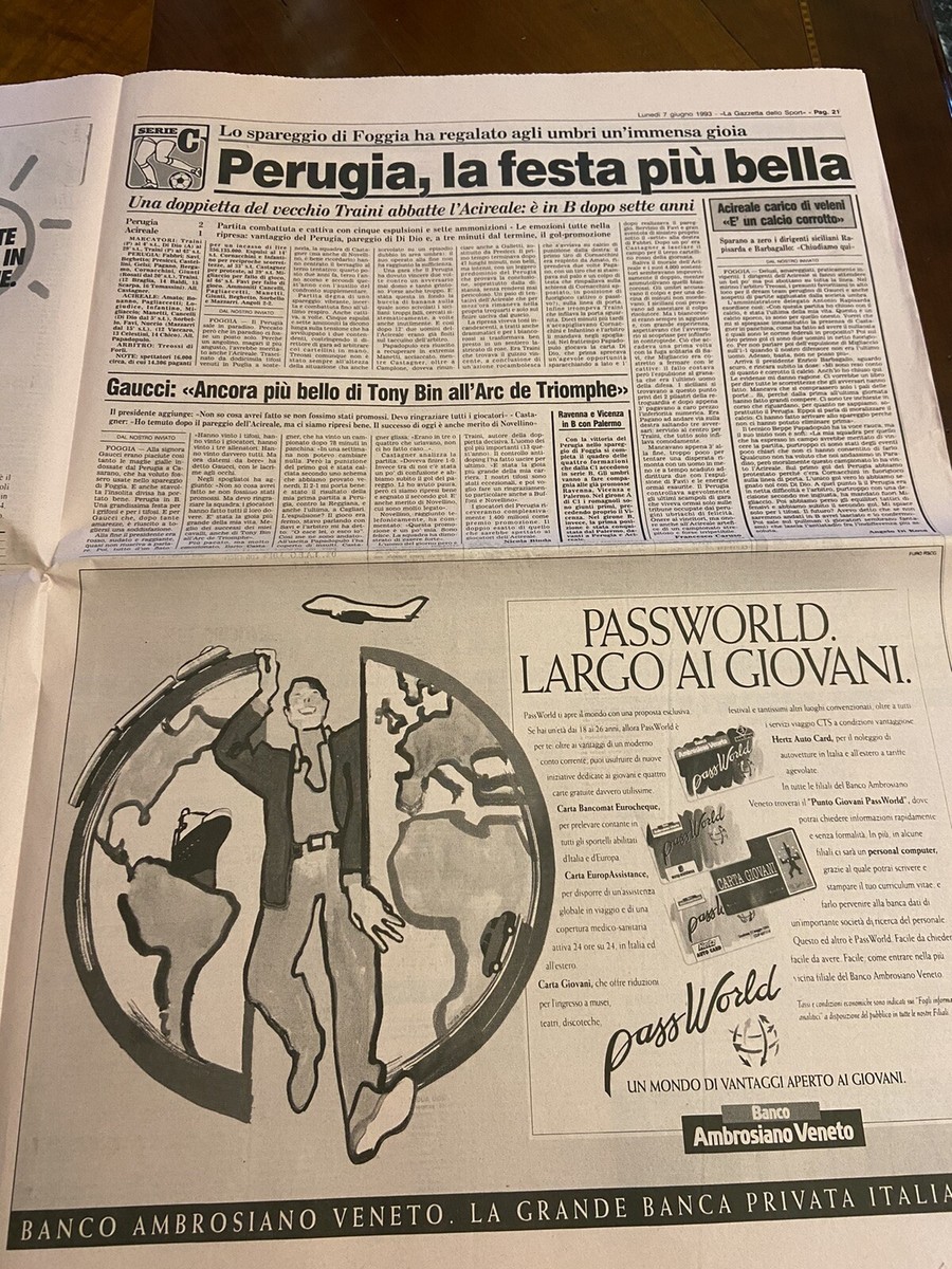 GAZZETTA 7 6 93 CHIAPPUCCI GIRO FIORENTINA IN B CREMONESE IN A PERUGIA IN B