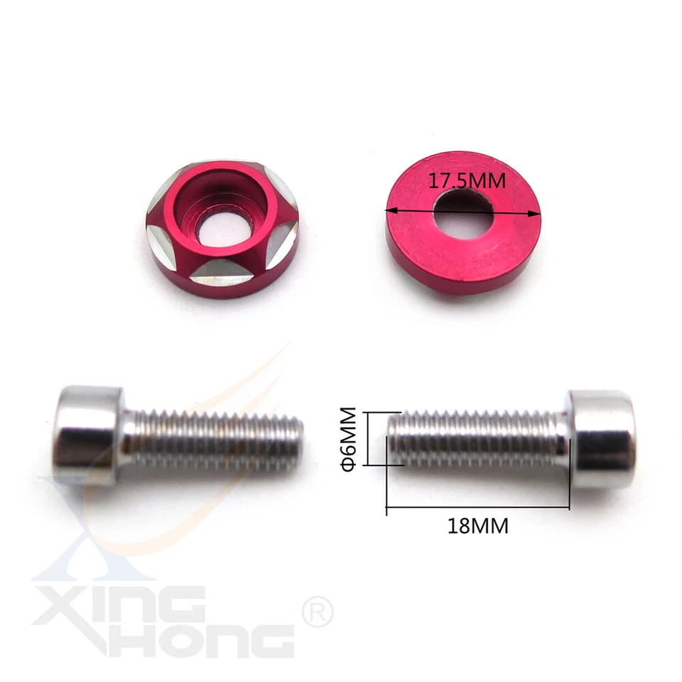 Tornillos rojos de 6 mm de diámetro de rosca 2 piezas pernos decorativos para matrícula de motor de automóvil Foto 4 de 4