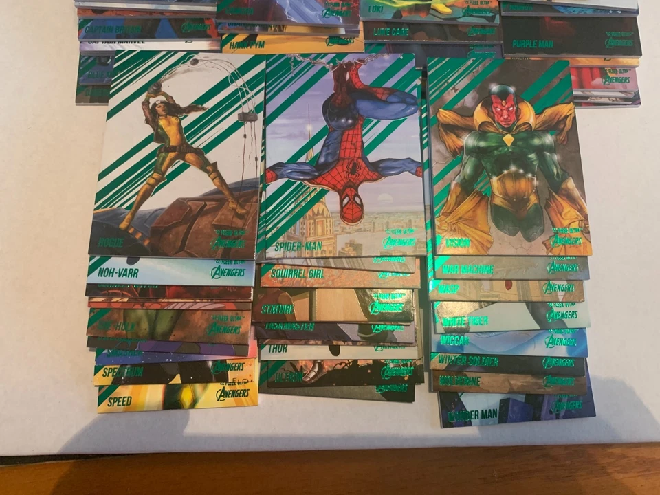 Juego base parcial 68 cartas lámina verde Marvel Fleer Ultra Avengers 2022 cubierta superior Foto 4 de 4