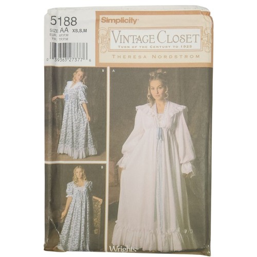 Simplicity 5188 Vintage Closet Nightgown Robe Sewing Pattern Size AA XS-M Uncut
