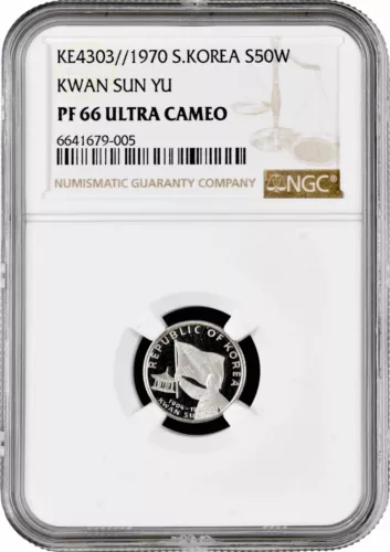 South Korea 50 won 1970, NGC PF66 UC, "Celadon Vase" silver coin