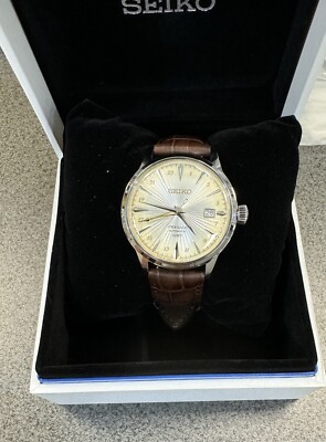 Seiko Presage GMT Cream Dial Cocktail Time Brown Leather Band Men s Watch SSK041