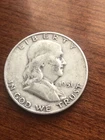 This 1951 D US Benjamin Franklin LIBERTY BELL Vintage Silver Half Dollar Coin