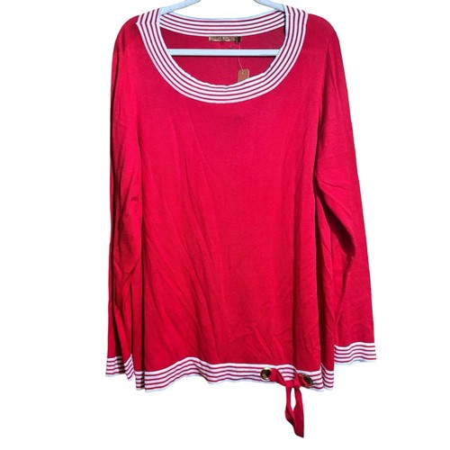 Belldini Tunic Sweater Womens 3X Red Stripe Cotton Blend Stretch Pullover