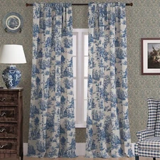 Blue and White Curtains 96 Inches Long for Living Room Set 2 Panels Moderate ...