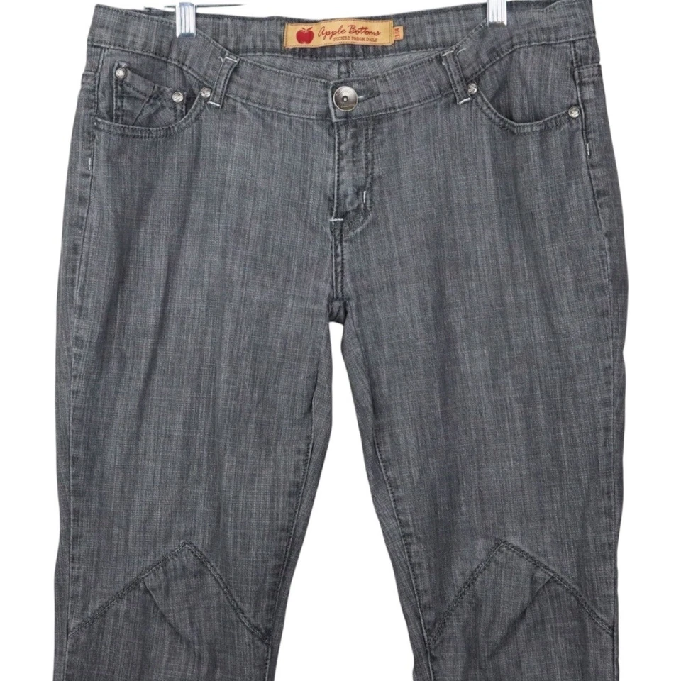 Apple Bottom Jeans Womens Size 13/14 Gray Low Rise Embroidered Rhinestones Zip - Image 2 of 4