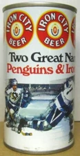 IRON CITY BEER TWO GREAT NAMES ON ICE ss 12oz CAN PGH PENGUINS PENNSYLVANIA gd.1