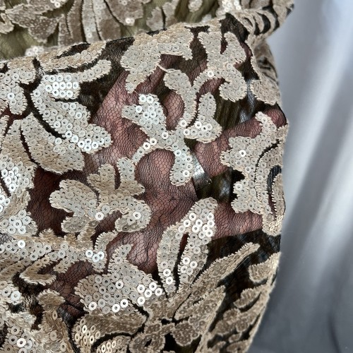 Tadashi Shoji Long Gold Dress Womens Size 12 Sequin Lace Layered Wedding Prom - Picture 7 of 17