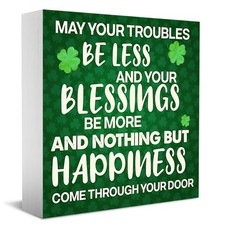 Shamrock Wooden Box Sign Irish Blessing St Patricks Day Tabletop Decoration Gift
