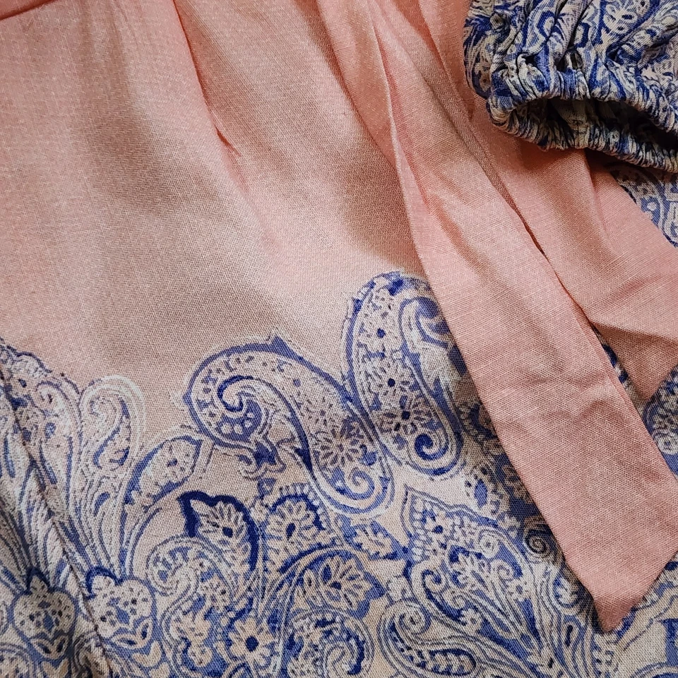 Venus Romper Womens Size 12 Pink Blue Linen Blend Long Sleeve Beachy Pretty - Image 2 of 4