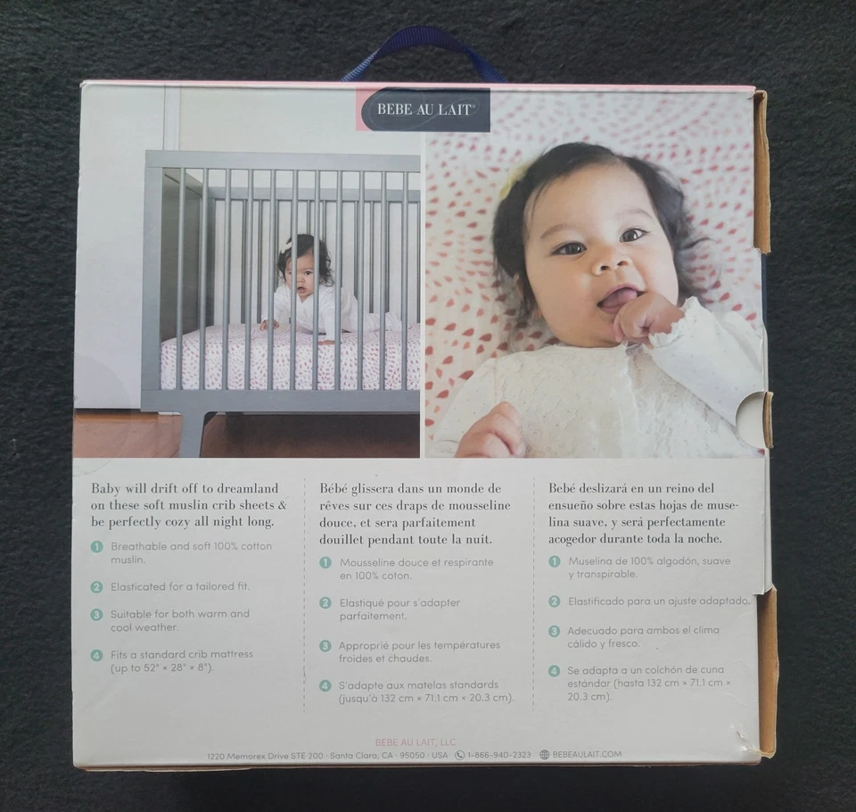 Sábana bajera ajustada clásica de muselina Bebe au Lait (paquete de 1), patrón narval Foto 2 de 4