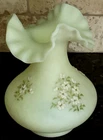 Vintage Fenton Hand Painted Custard Satin Uranium Glass Ruffled Vase