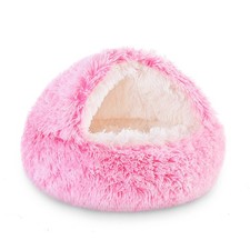 Round Hooded Donut Dog Bed for Small  Medium Pets - Plush Fluffy Anti-Anxiety