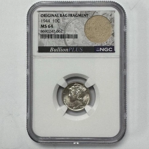 1944 10c Mercury Dime NGC MS 64 w/ Bag Fragment Silver Coin