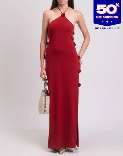 RRP€1555 MAGDA BUTRYM Maxi Dress FR40 US8 UK12 L Red Flowers Sleeveless