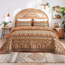 Boho Quilt Set Queen Size, Bohemian Striped Bedspread Coverlet Set, 3 Pieces Lig