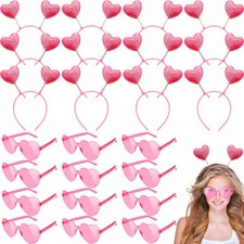 24 Pcs Valentine's Heart Headband Heart Sunglasses,Pink Glitter Cupid Headban...