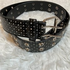 Black Studded Grommet Belt Double Prong Buckle Y2K Punk Emo Goth XL