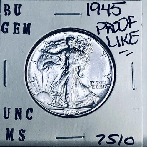 1945 BU GEM LIBERTY WALKING SILVER HALF UNC MS+++ U.S. MINT RARE COIN 7510