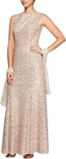 Alex Evenings Long Sleeveless Mother of the Bride Dress with Shawl, Ivory, Sz 8R