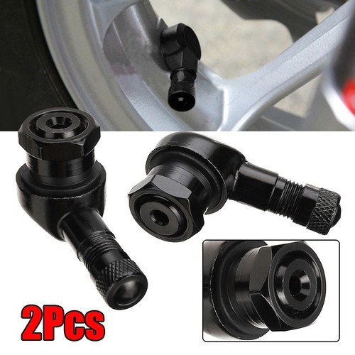 Premium Aluminum Alloy Valve for Motorcycle 2pcs Black CNC 90 Degree Angle - Picture 4 of 9