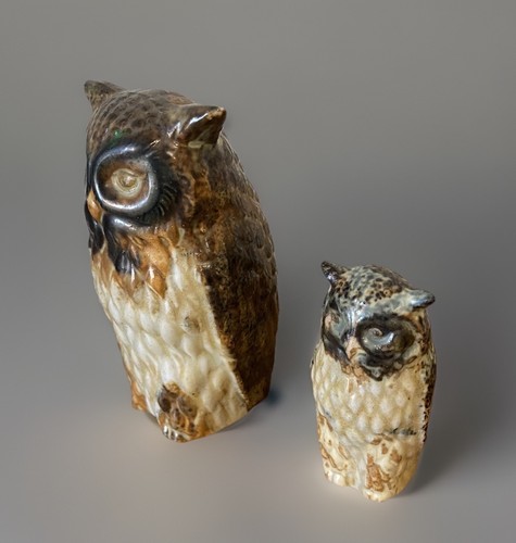 Ceramic Owl pair Decor Statues Figurines 4in and 2.5in Brown mid century - Picture 5 of 7