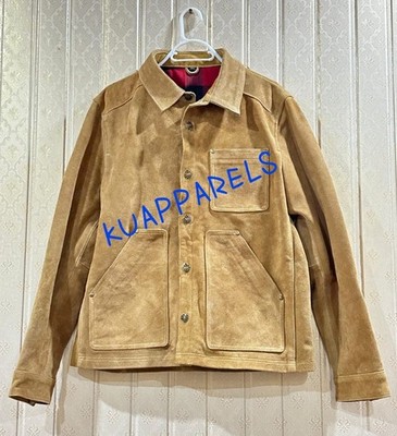 Field Jacket In 100% Real Rough-Out Cowhide Leather Free Shipping