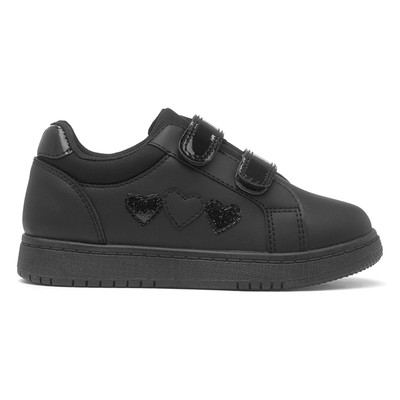Girls Trainers Black Kids Easy Fasten School Love Heart Gripped