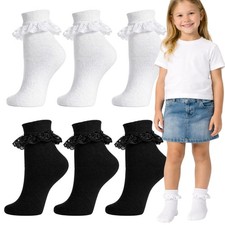 Girls Frill Socks 3 Pairs Childrens Kids Ladies Lace Top  Ankle Back To School