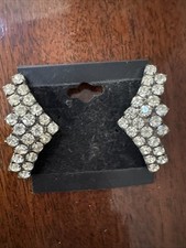 Vintage Musi Shoe Clips Silver Tone Rhinestone Signed Elegant