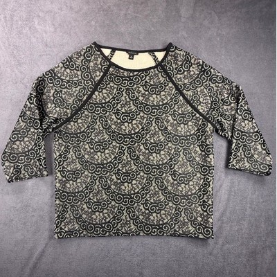 Ann Taylor lace top Medium overlay black nude beige glam jacquard side zip