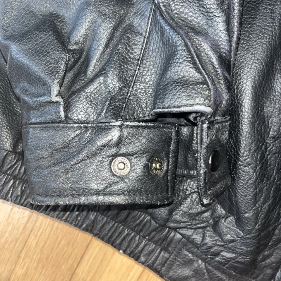 Men’s Biker Black Leather Moto Bomber Jacket YKK Zip Quilt Lining Size XL - Image 3 of 4