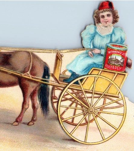 1880s-90s Die-Cut Morning Joy Coffee New Orleans Horse & Cart 3Q
