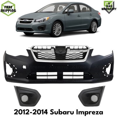 Front Bumper Cover Primed & Fog Lights Cover Kit For 2012-2014 Subaru Impreza